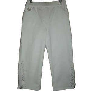 Dream Jeannes XXS x 19.5" Quacker Factory Pull-on White Knit Capri Pants crop